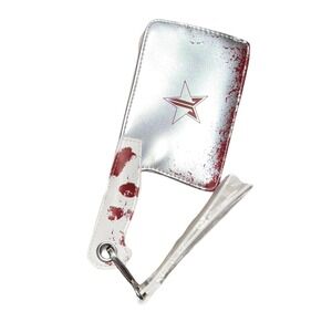 Jeffree Star Metallic Silver Red Cosmetic Wristlet‎ Makeup Bag New